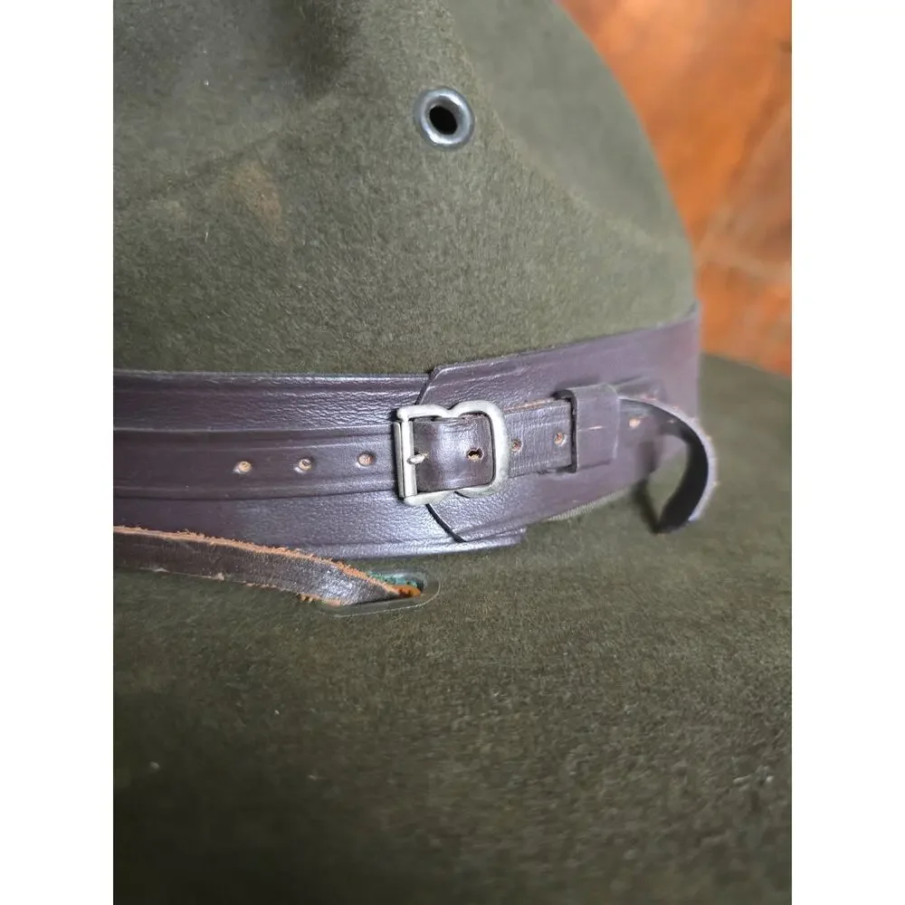 1970 Boy Scouts America BSA Campaign Hat 7 3/8 Drab Olive Champ Chin Strap